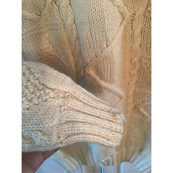 White Wheeler & Martha Hand Knit Fisherman Cable Knit Sweater Sz L Cream - Picture 3 of 6